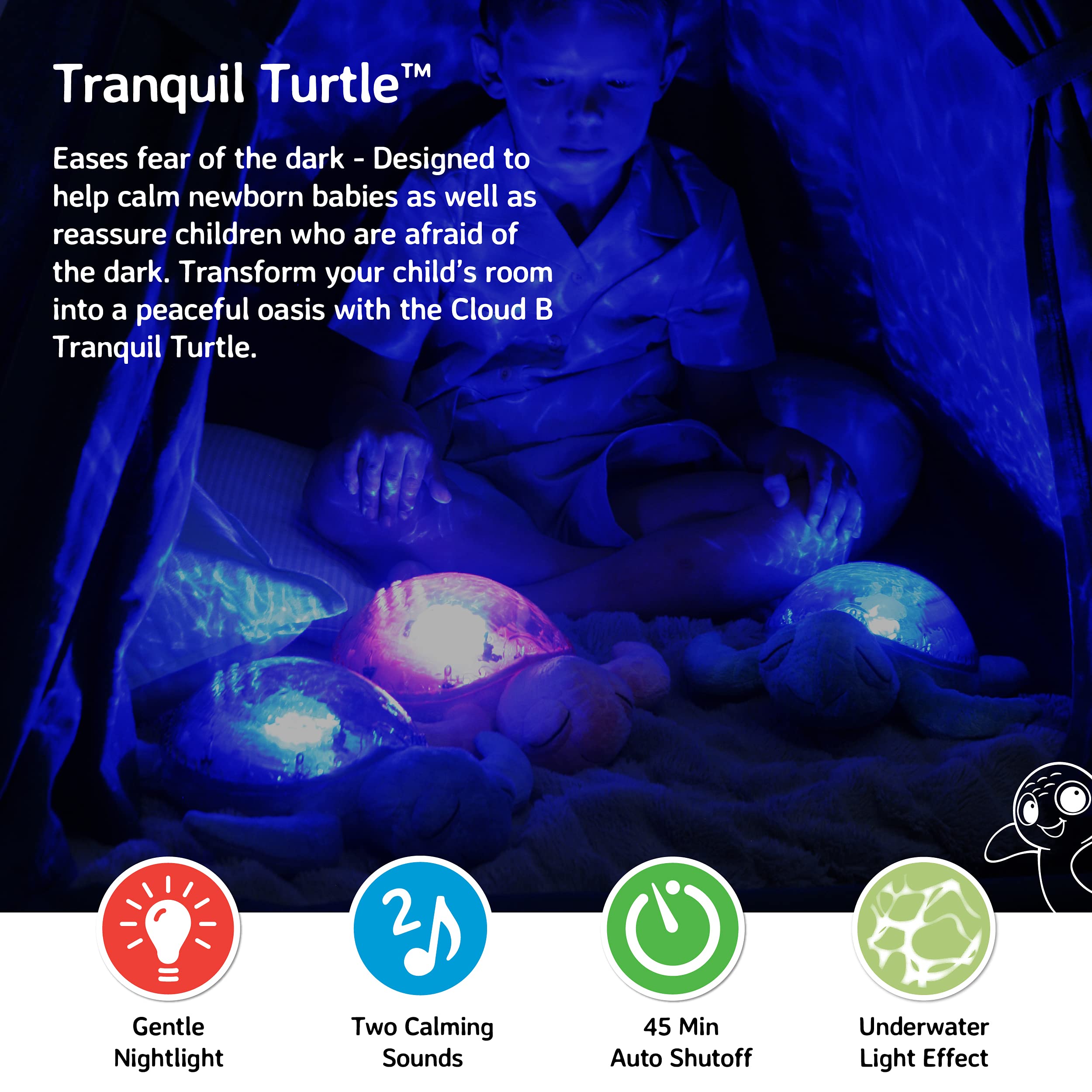 Cloud b Ocean Projector Nightlight with White Noise Soothing Sounds | Adjustable Settings and Auto-Shutoff | Tranquil Turtle™ - Aqua