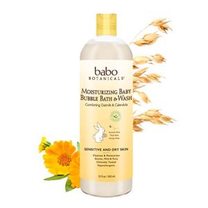 babo botanicals moisturizing plant-based 2-in-1 bubble bath & wash - with organic calendula & natural oat milk - for babies, kids & adults with sensitive skin - hypoallergenic & vegan - 15 oz