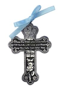 cathedral art cm6 baby boy cross crib medal, 3-inch high