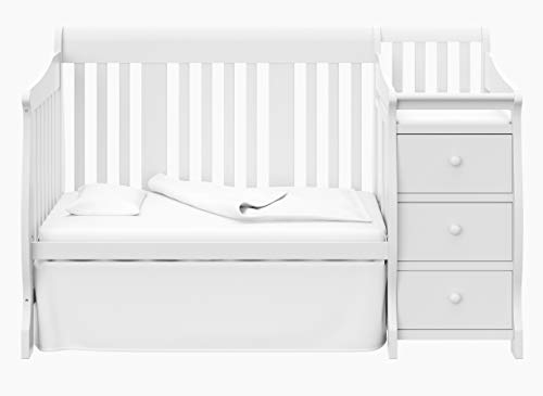 Storkcraft Portofino 5-in-1 Convertible Crib and Changer (White) – Changing Table Combo with Drawer, Converts to Toddler Bed, Daybed Full-Size Storage Drawer