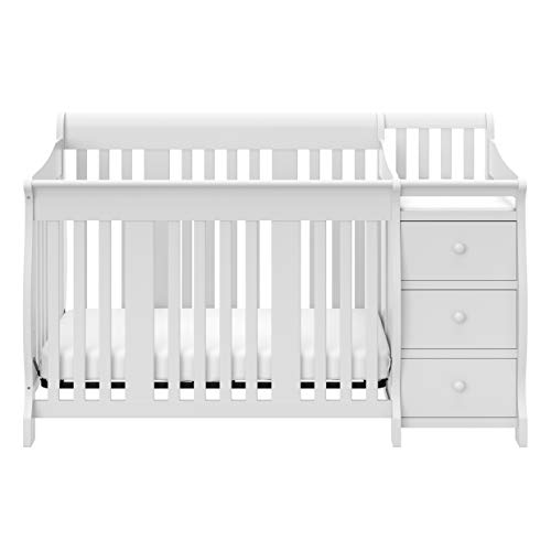 Storkcraft Portofino 5-in-1 Convertible Crib and Changer (White) – Changing Table Combo with Drawer, Converts to Toddler Bed, Daybed Full-Size Storage Drawer