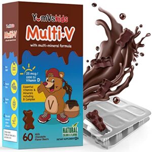 yum-vs - kids multivitamin chewable chocolate bears - multivitamin for kids supplement - 16 vitamins & minerals - kids vitamins including d, zinc, c, b complex & more, multi vitamins for kids 60 count