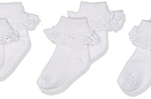 Jefferies Socks baby girls Newborn Eyelet Lace 3 Pair Pack infant and toddler socks, White, 12-24 Months US