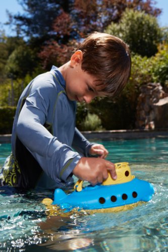 Green Toys Submarine in Yellow & blue - BPA Free, Phthalate Free, Bath Toy with Spinning Rear Propeller. Safe Toys for Toddlers, Babies
