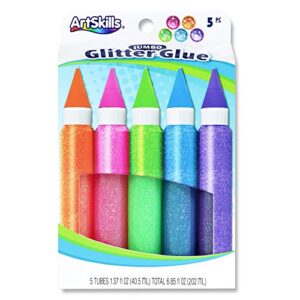 artskills puffy neon jumbo rainbow glitter glue pens, 5 colors, 5 count