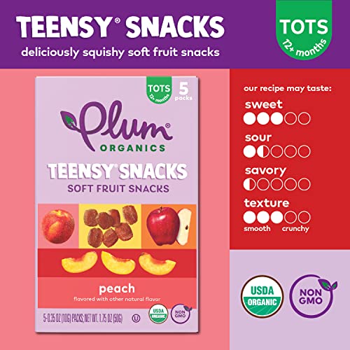 Plum Organics | Teensy Fruit Snacks | Organic Toddler & Kids Snacks | Peach | 0.35 Ounce Snack (40 Total) Packaging May Vary