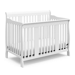 storkcraft tuscany 4-in-1 convertible crib, white, easily converts to toddler bed, day bed or full bed, 3 position adjustable height mattress (mattress not included) ,white, crib