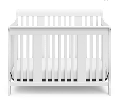 Storkcraft Tuscany 4-in-1 Convertible Crib, White, Easily Converts to Toddler Bed, Day Bed or Full Bed, 3 Position Adjustable Height Mattress (Mattress Not Included) ,White, Crib