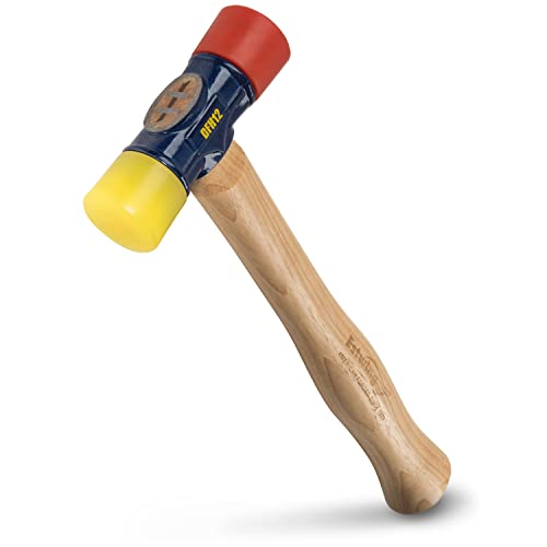 Estwing - DFH-12 Rubber Mallet - 12 oz Double-Face Hammer with Soft/Hard Tips & Hickory Wood Handle - DFH12,Black Red & Yellow