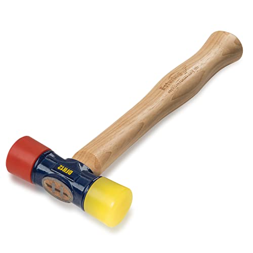 Estwing - DFH-12 Rubber Mallet - 12 oz Double-Face Hammer with Soft/Hard Tips & Hickory Wood Handle - DFH12,Black Red & Yellow