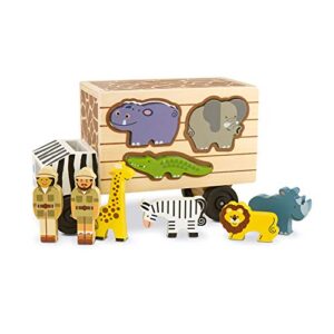 melissa & doug animal rescue shape-sorting truck - wooden toy with 7 animals and 2 play figures -vehicle toys for toddlers