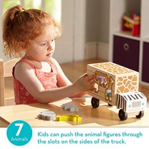 Melissa & Doug Animal Rescue Shape-Sorting Truck - Wooden Toy With 7 Animals and 2 Play Figures -Vehicle Toys For Toddlers