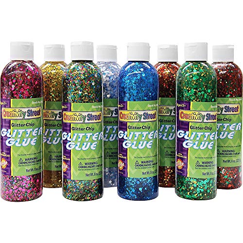 Chenille Kraft Glitter Chip Glue, 8 Color, Set 8-Ounce Bottles