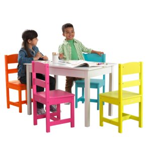 kidkraft wooden table and 4 chair set, children's furniture, brightly colored - highlighter, gift for ages 3-8, 40" x 27" x 9.5"