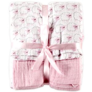 hudson baby unisex baby cotton muslin swaddle blankets, pink sheep, 2-pack