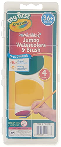 Crayola My First Washable Watercolors & Brush, Large Paints, Toddler Art Supplies, 4 Count