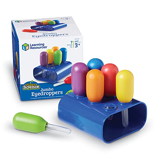 Learning Resources Jumbo Colorful Eyedroppers - Set of 6 with Stand, Ages 3+, Science Class Tools, Preschool Science, Sensory Accessories,Droppers for Kids,Back to School Supplies,Teacher Supplies