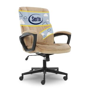 serta hannah executive microfiber office chair with headrest pillow, adjustable ergonomic with lumbar support, soft fabric, plush beige