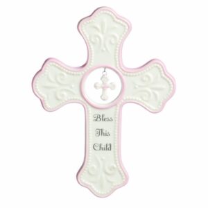 demdaco bless this child soft pink 7 x 5 porcelain ceramic hanging wall cross