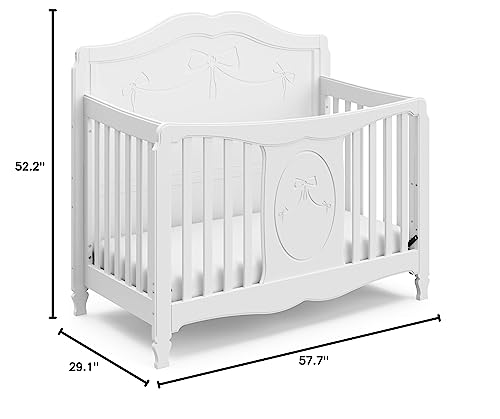 Storkcraft Princess 5-in-1 Convertible Crib (White) – GREENGUARD Gold Certified, Converts to Toddler Bed and Full-Size Bed, Classic Baby Crib for Girls Nursery, Fits Standard Full-Size Crib Mattress