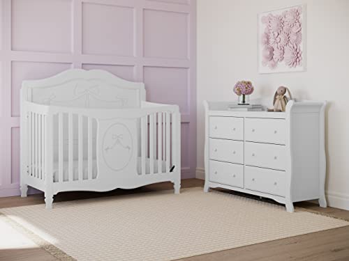 Storkcraft Princess 5-in-1 Convertible Crib (White) – GREENGUARD Gold Certified, Converts to Toddler Bed and Full-Size Bed, Classic Baby Crib for Girls Nursery, Fits Standard Full-Size Crib Mattress