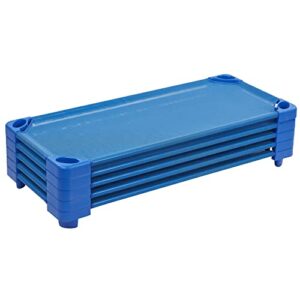 ECR4Kids Stackable Kiddie Cot, Standard Size, Classroom Furniture, Blue, 5-Pack