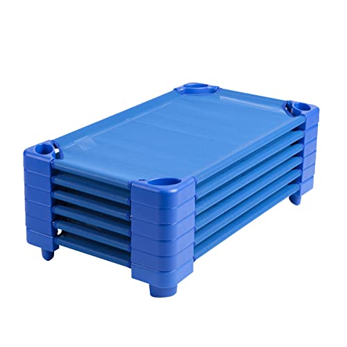 ECR4Kids Stackable Kiddie Cot, Toddler Size, Classroom Furniture, Blue, 6-Pack