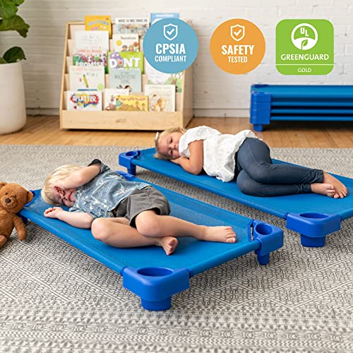 ECR4Kids Stackable Kiddie Cot, Toddler Size, Classroom Furniture, Blue, 6-Pack