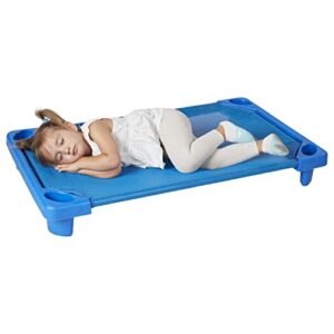 ecr4kids streamline toddler naptime cot, stackable daycare sleeping cot for kids, 40" l x 23" w, assembled, blue (set of 6)