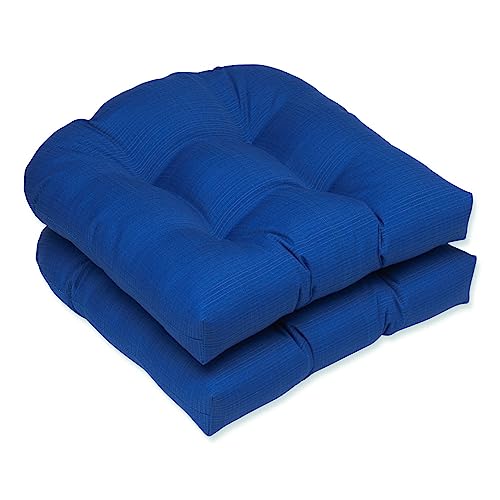 Pillow Perfect Fresco Solid Indoor/Outdoor Wicker Patio Seat Cushion Reversible, Weather and Fade Resistant, Round Corner - 19" x 19", Blue, 2 Count