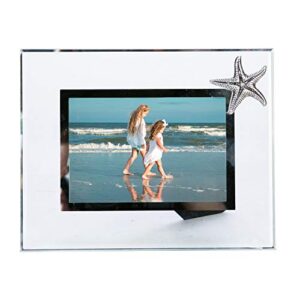 beachcombers pewter starfish glass picture photo frame beach sea life coastal tropical ocean vacation memories gift home decor 4"x6" white