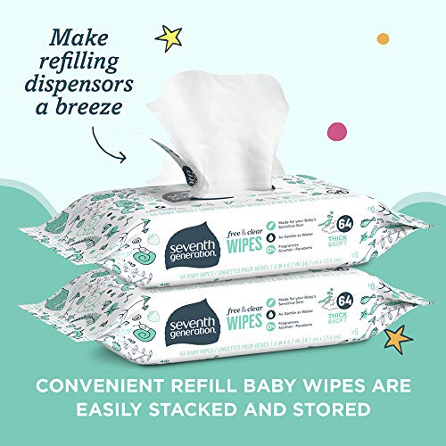 Seventh Generation, Baby Wipes, Unscented and Sensitive, 64 Count (Pack of 2)