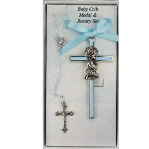 boy crib cross and rosary set cross is 3 1/2 inches great baptism christening gift keepsake gift