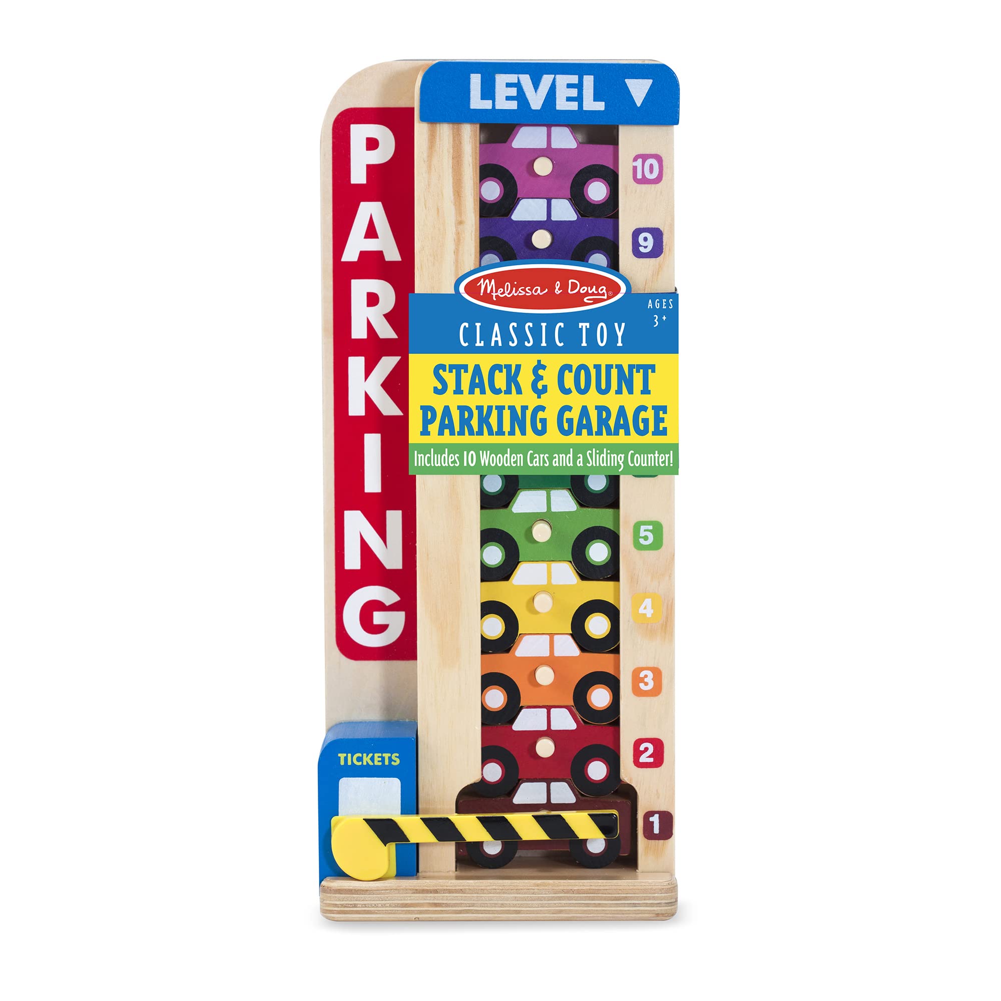 Melissa & Doug Stack & Count Wooden Parking Garage With 10 Cars