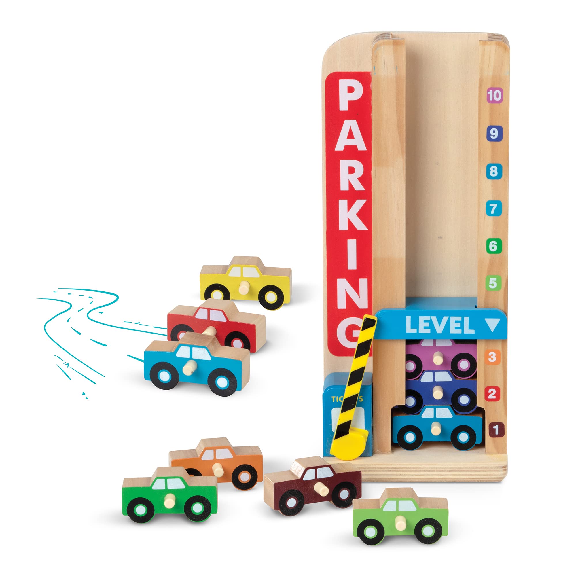 Melissa & Doug Stack & Count Wooden Parking Garage With 10 Cars