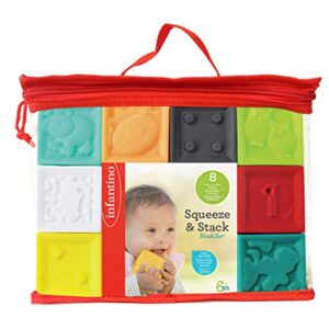 Infantino Squeeze and Stack Block Set - Colorful Textured Soft Blocks, Includes Numbers, Animals and Shapes, Ages 6 Months +