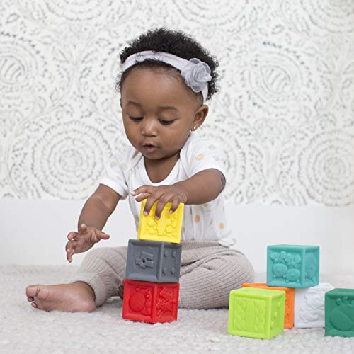 Infantino Squeeze and Stack Block Set - Colorful Textured Soft Blocks, Includes Numbers, Animals and Shapes, Ages 6 Months +