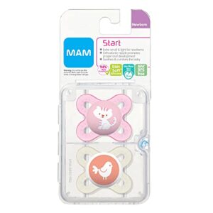 MAM Original Start Newborn Baby Pacifier, Best Pacifier for Breastfed Babies, Sterilizer Case, Girl , 0-3 Months 2 Count (Pack of 1)