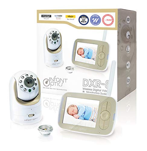 Infant Optics DXR-8 Video Baby Monitor, Non-WiFi Hack-Proof FHSS Connection, Interchangeable Lenses, Pan Tilt Zoom, LED Sound Bar, Night Vision, and Two-way Talk