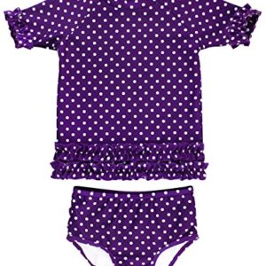 RuffleButts® Girls Rash Guard 2-Piece Swimsuit Set - Purple Polka Dot Bikini with UPF 50+ Sun Protection - 4T