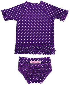 rufflebutts® girls rash guard 2-piece swimsuit set - purple polka dot bikini with upf 50+ sun protection - 4t