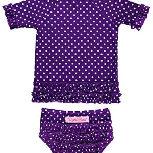 RuffleButts® Girls Rash Guard 2-Piece Swimsuit Set - Purple Polka Dot Bikini with UPF 50+ Sun Protection - 4T