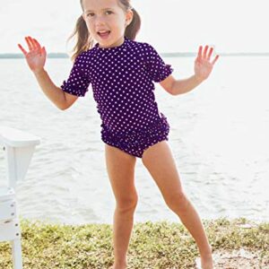 RuffleButts® Girls Rash Guard 2-Piece Swimsuit Set - Purple Polka Dot Bikini with UPF 50+ Sun Protection - 4T