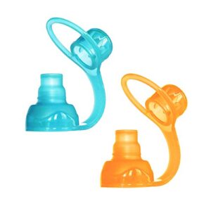 choomee softsip food pouch top | baby led weaning | no spill flow control valve, protects childs mouth, 100% silicone, bpa free | 2ct orange aqua