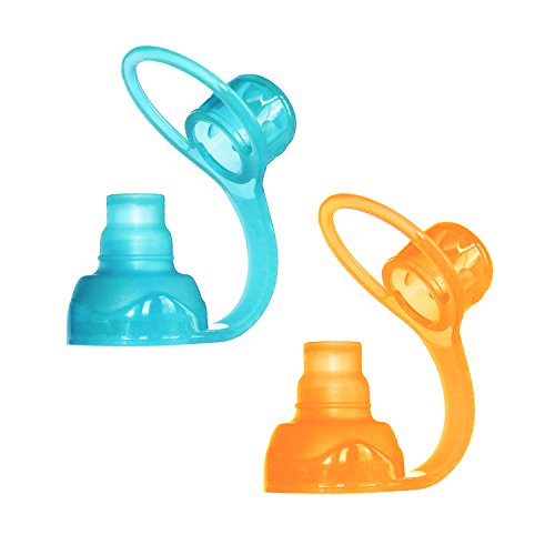 ChooMee SoftSip Food Pouch Top | Baby Led Weaning | No Spill Flow Control Valve, Protects Childs Mouth, 100% Silicone, BPA Free | 2CT Orange Aqua