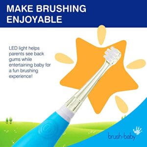 brush-baby BabySonic Infant and Toddler Electric Toothbrush for Ages 0-3 Years - Smart LED Timer and Gentle Vibration Provide a Fun Brushing Experience - Includes 2 Sensitive Brush Heads (Teal)