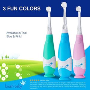 brush-baby BabySonic Infant and Toddler Electric Toothbrush for Ages 0-3 Years - Smart LED Timer and Gentle Vibration Provide a Fun Brushing Experience - Includes 2 Sensitive Brush Heads (Teal)