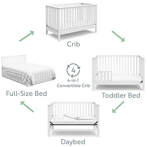 Storkcraft Hillcrest 4-in-1 Convertible Crib (White) - Converts to Daybed, Toddler Bed, and Full-Size Bed, Fits Standard Full-Size Crib Mattress, Adjustable Mattress Support Base