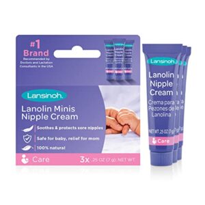 lansinoh lanolin nipple cream, safe for baby and mom, breastfeeding essentials, 3 mini tubes, each 0.25 ounces