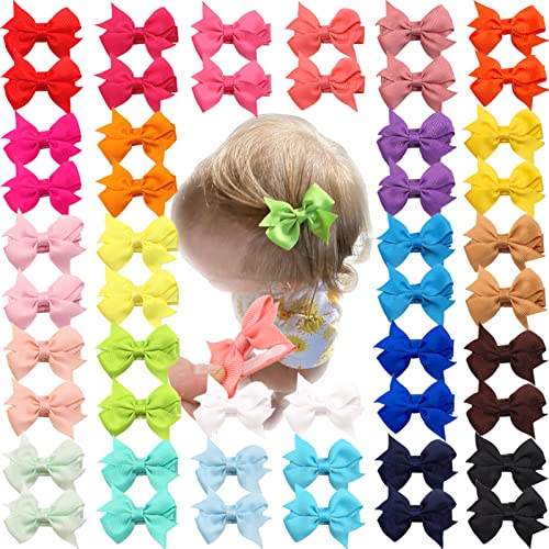 CELLOT Baby Hair Clips 50Pcs Tiny 2" Hair Bows Fully Covered Barrettes Clips for Baby Girls Infants and Toddlers,25 Colors in Pairs